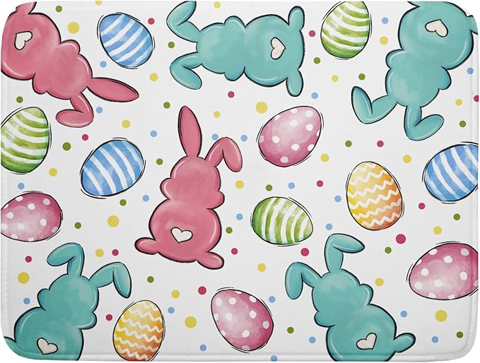 Easter Dish Drying Mat for Kitchen Counter Colorful Bunny Holiday Microfiber Absorbent Dish Draining Reusable Washable Foldable Extra Large 18"x24"