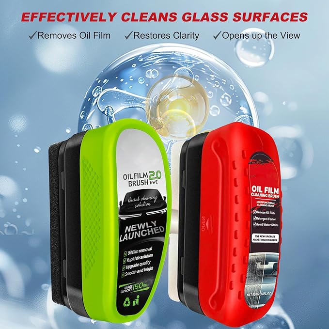 Automotive Oil Film Cleaning Brush,Glass Cleaning Board for Windshield,Car Windshield Cleaner,Glasss Oil Film Remover,Universal Glass Cleanings Wipe Board,2.0 Car Oils Films Cleanings Brush (2PCS Set)