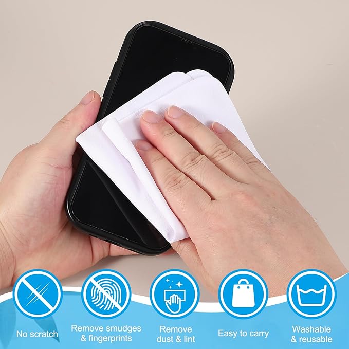 PATIKIL Glasses Cleaning Cloth 6.9" x 5.7", 6 Pcs Microfiber Eyeglasses Cleaner Cloths Soft Suede Wipe Screen for Camera Len Eyeglass Screens Phones Smart Devices, White