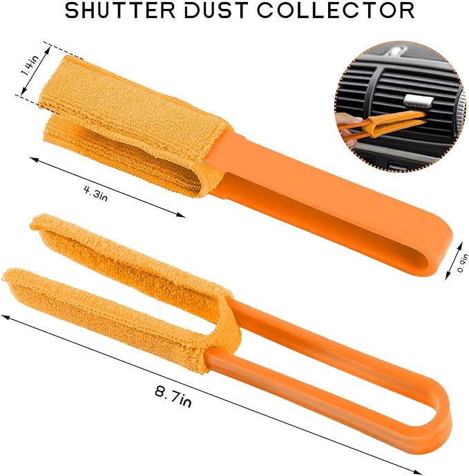 2 PCS Car Blinds Duster, Window Blind Cleaner Duster Brush with Removable Microfiber Sleeves, Multifunction Cleaning Tool for Auto Shutter Air Conditioner Vents Keyboard (Orange)