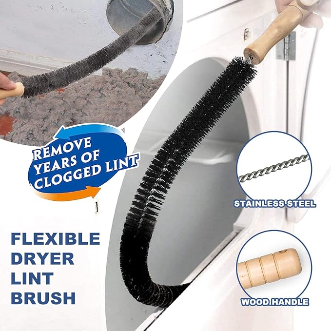 Sealegend 2 Pieces Dryer Vent Cleaner Kit, Dryer Lint Vacuum Attachment and Dryer Lint Screens Cleaner Brush,Flexible Lint Remover Hose Black