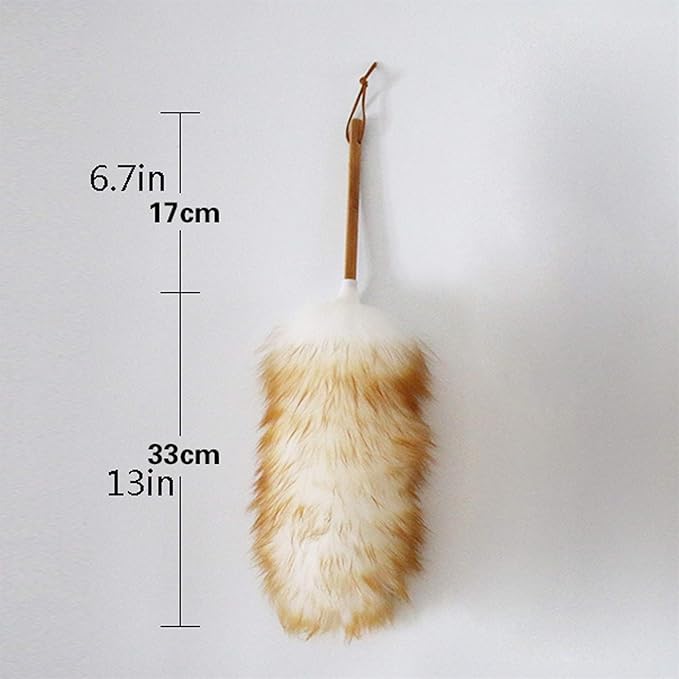 Feather Duster, Household Lambswool Duster Set of 2, Pure Lambs Wool with Wood Handle