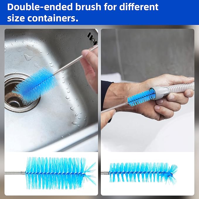 Annhua 39" Pipe Brushes Tube Cleaning Brush Flexible, Feeding Tube Brush Hose Cleaner Brush Long Metal Pipe Cleaner Brush for Drain Hole Dredging - Double-Headed Spring Brush - Blue