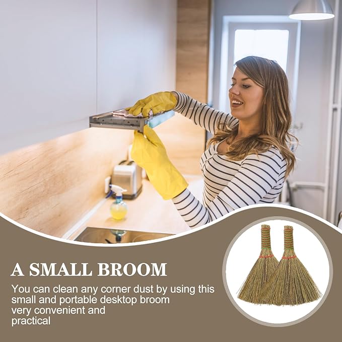 Small Hand Broom 5.5 Inch Straw Bristle Desktop Duster Lightweight Natural Mini Whisk Broom for Table and Furniture Cleaning Portable Household Sweeper