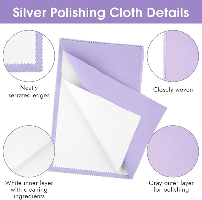 3 Pcs Silver Polishing Cloth, Large 10" X 12.5" Jewelry Cleaner Cloth, Soft Jewelry Polishing Cloth, Four-Layer Double-Sided Silver Cleaning Cloth for Gold, Silver, Diamond, Platinum Jewelry, Purple