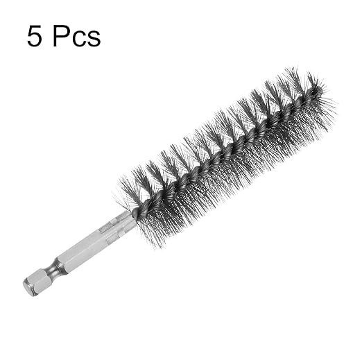 HARFINGTON 5Pcs Bore Brush Stainless Steel 25mm Dia Cleaning Twisted Wire Brush Tube Pipe Cleaner with Handle 1/4 Inch Hex Shank for Tubes, Ports, Bearings
