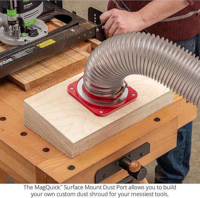 Woodpeckers MagQuick Magnetic Dust Ports – Magnetic Dust Collection Fittings, Dust Collector Connector for Quick 4" Dust Hose Changes – Made in USA MGQ-DC