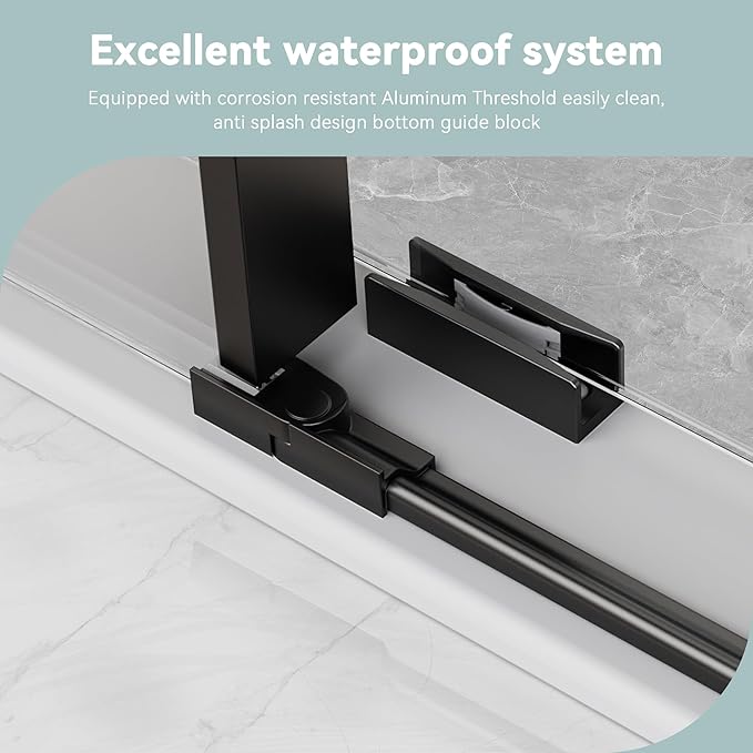 56-60" W x 76" H Stainless Steel Frameless Single Sliding Shower Door, 1/4" (6mm) SGCC Clear Tempered Glass, Reversible Installation, Matte Black Finish