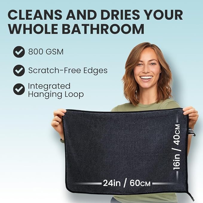 Shiny Wipes XL Drying Towel, The Original, Ultra Absorbent Twisted-Loop Design, Streak-Free Drying Towel, Shiny Wipes Shower Cleaning Cloths (4 Towel)