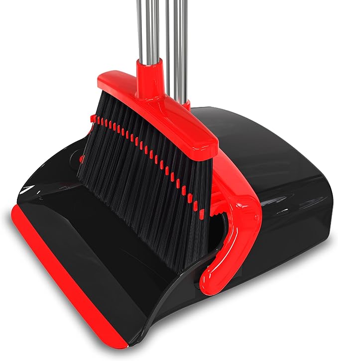 Broom and Dustpan Set 55", Long Adjustable Stainless Steel Handle, Upright, Large Size, Lightweight Broom with Dustpan Combo Set for Home Kitchen Office Lobby Indoor and Outdoor
