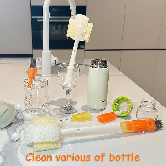 5 in 1 Bottle Cleaning Brush Set, 2026 Multifunctional Cleaning Brush for Cup Lid, 5 in 1 Bottle Brush, Detail for Baby Bottle Nipple & Straw, Water Bottle Cleaner, 2 Pack Set