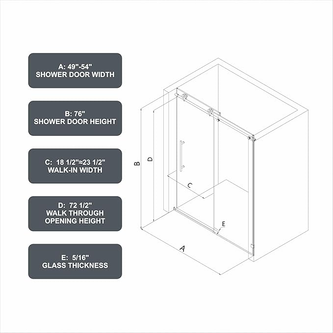 Frameless Shower Door 49"-54" W x 76" H-5/16 (8mm) Tempered Glass Single Sliding Bathroom Door W/Adjustable Soft Closing,Brushed Nickel,Nano Cleaning,Easy Install (SGCC Certified)