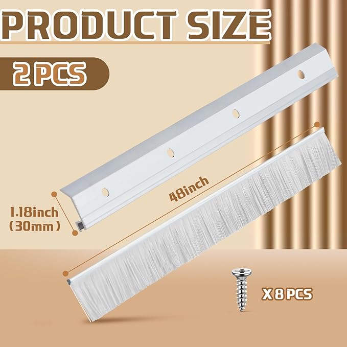 Hushee 2 Pack 48 Inches Brush Door Sweep for Exterior, Aluminum Commercial Door Sweep Bottom All-Season Alloy Brush for Exterior and Interior Sealing Gaps Keeps Cold Air, Dust Out (White)