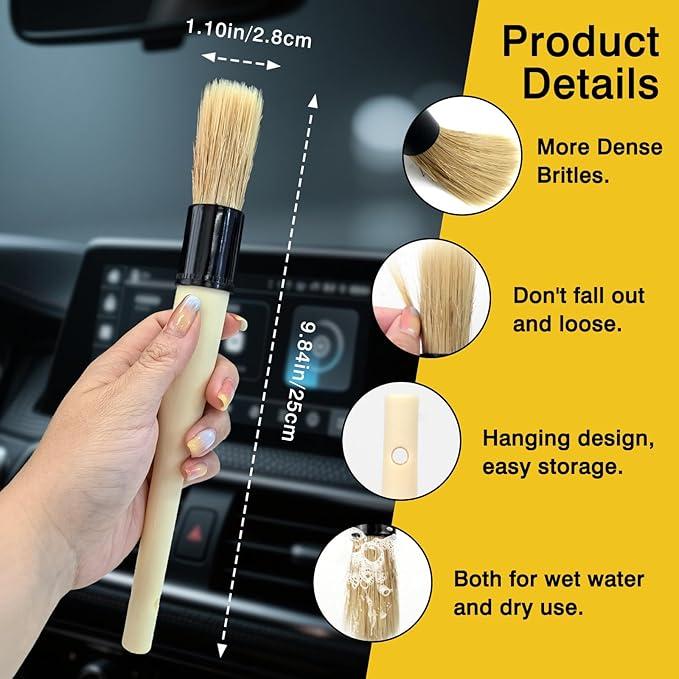 Boar Hair Vent & Dash Detailing Brushes – Premium Soft Bristle Cleaning Tools for Car Interior & Exterior – Professional-Grade Auto Detailing Accessory for Enthusiasts & Pros