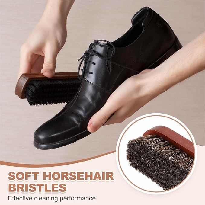 HARFINGTON Shoe Cleaning Brush 5"x2" Beech Wood Horsehair Boot Polish Brushes for Leather Shoes Boots Cloth, Brown Bronze