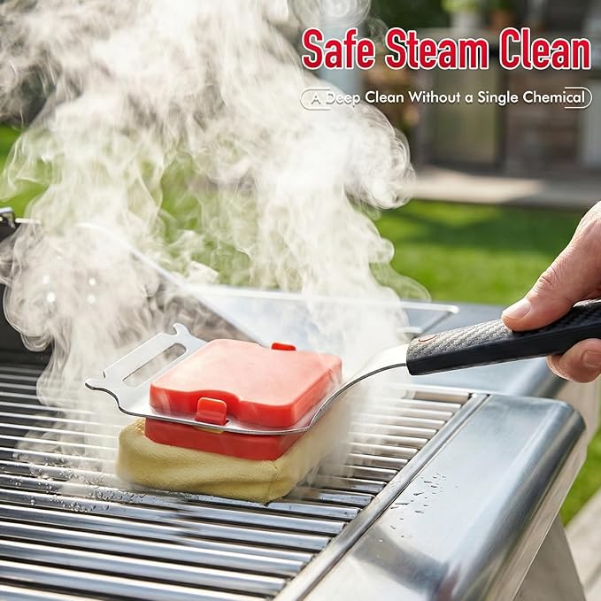 Grill Brush Bristle Free for Outdoor Grill - Steam Grill Cleaning Brush with Scraper,Safe Grill Cleaner Brush,2 Replaceable Heads,BBQ Accessories Gifts for Men