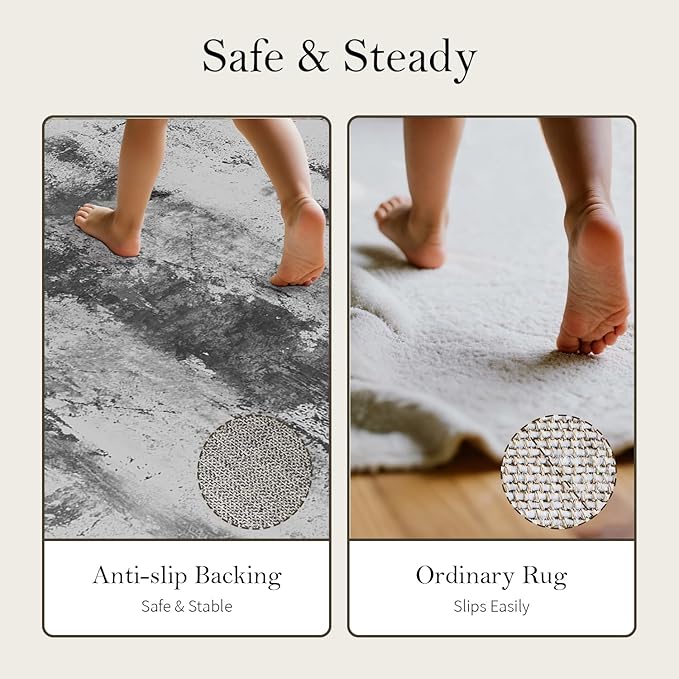 5x7 Area Rugs for Living Room, Modern Abstract Washable Rug, Boho Non Slip Low Pile Carpet for Indoor Dining Room, Bedroom, Office, Dorm, Farmhouse and Kids Room - Grey White