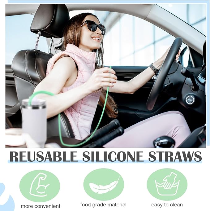 Baderke 2 Set Extra Long 35" Reusable Silicone Straws Compatible with Stanley 40 oz Tumbler Large Water Wine Bottle Flexible Drinking Straws & Cleaning Brushes Tumbler Accessories (Blue)
