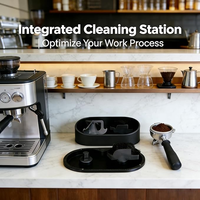 Premium Espresso Clean Holder,Coffee Portafilter Cleaning Kit,Coffee Machine Filter Cleaning Device for 51/53/58mm Systems,Electric Automatic Knock Box Cleaner (ONE)