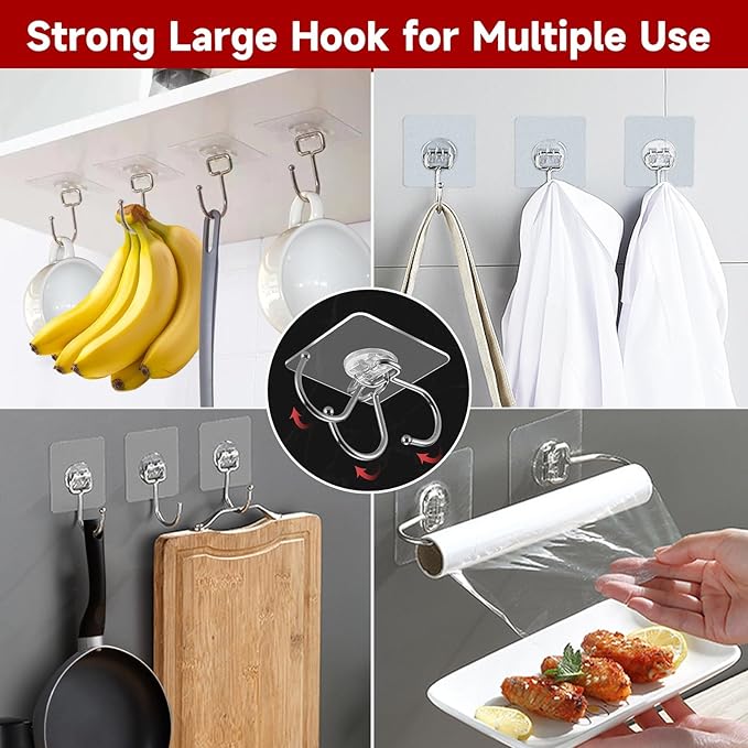 20 Pack Large Adhesive Hooks for Hanging Heavy Duty 44 lb(Max), Self Adhesive Sticky Hooks Waterproof Stainless Steel Wall Hook for Home Bathroom Shower Kitchen Outdoor Utility Hooks