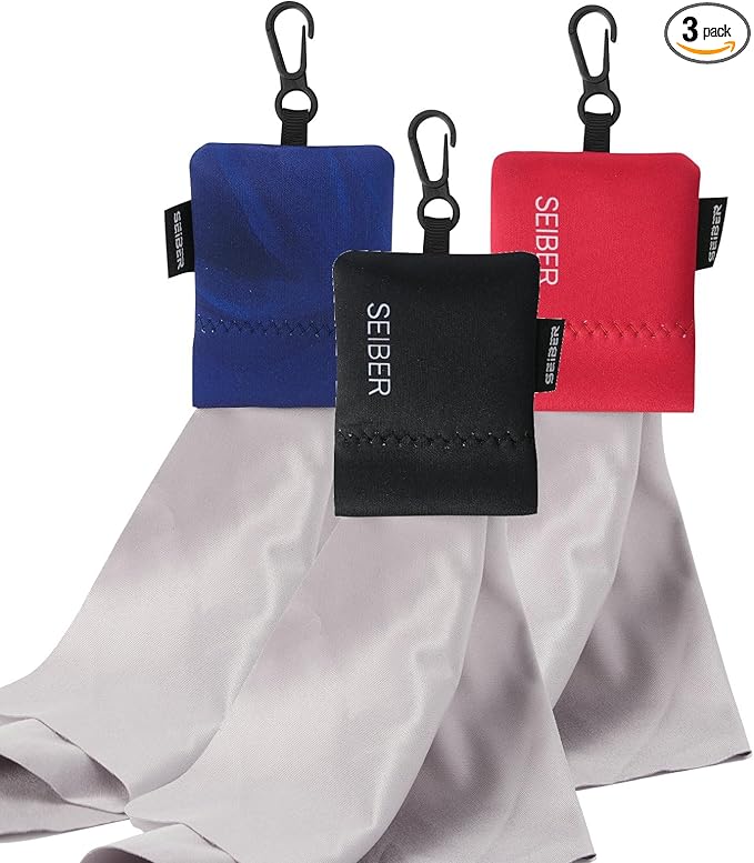 SEIBER Eyeglass Cleaning Microfiber Cloth,7 x 7 inch Glasses Cloth for Sunglasses,Laptops, Cameras,Screen- with Neoprene Pouch,Self-Closing Bottom(3PCS,BKBlueRed)