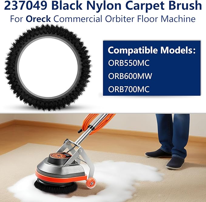 237049 Black Nylon Carpet Brush Replacement for Oreck Commercial ORB550MC, ORB600MW, ORB700MC Orbiter Floor Machines,12" Diameter, 0.012" Bristle Diameter