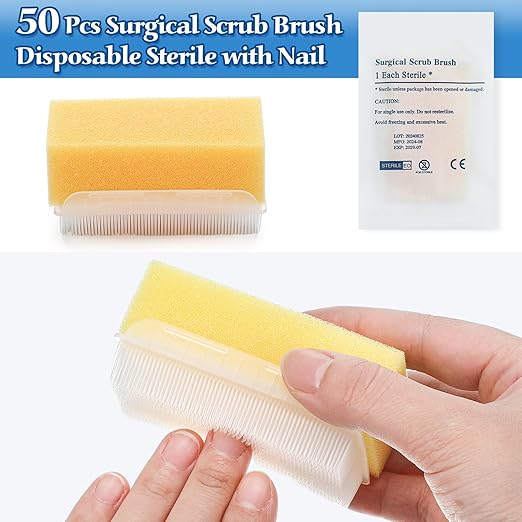 50 Pcs Surgical Hand Scrub Brush with Sponge Disposable Double Sided Cleaning Scrub Brush for Nails Sensitive Skin Wound Care Doctors Office Cat