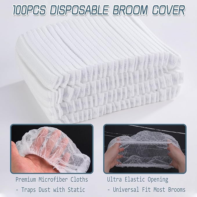 100 Pcs Disposable Broom Covers for Pet Hair Removal, Non-Woven Sweeper Sheets Effectively Traps Hair, Dust, Lint for Floor Carpet Cleaning, Universal Fit for Most Brooms