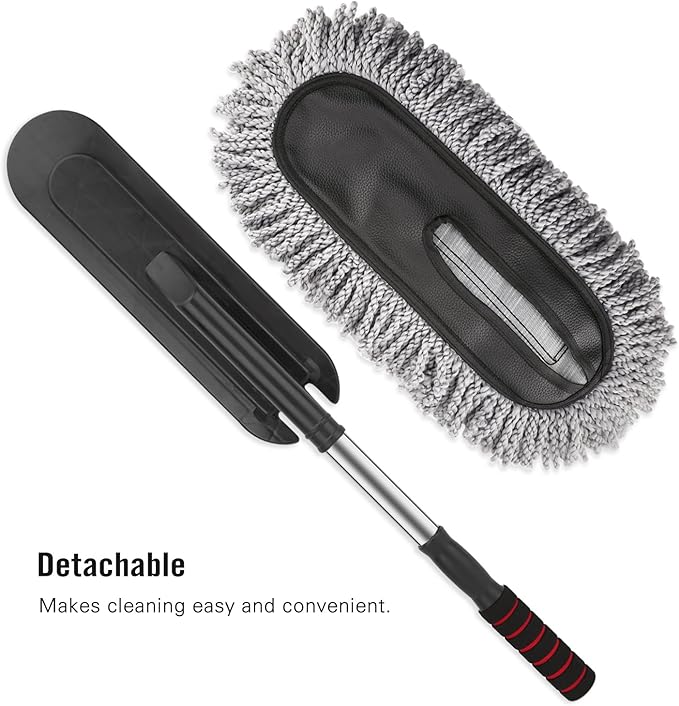 MoKo Car Duster, Multipurpose Car Wash Brush Exterior and Interior Microfiber Duster with Extendable Handle for Cleaning - Grey