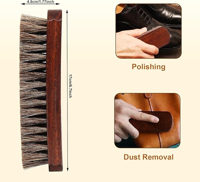 Professional 100% Horsehair Shoe Brush Premium Horsehair Dauber Applicators for Leather Shoes, Boots, Coats & Purses, Curved Handle for Comfortable Grip, Perfect for Leather Shine & Polish (3)