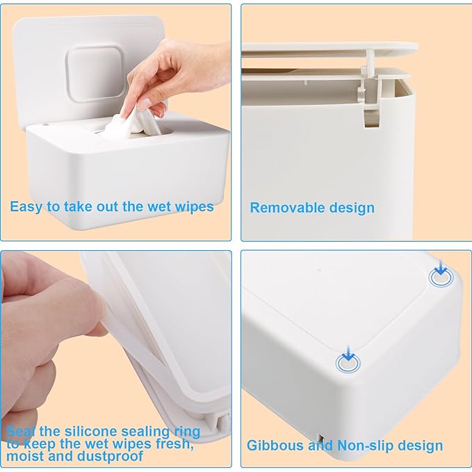 Baby Wipes Dispenser, Wipes Dispenser Baby Wipes Case, Baby Wipe Holder for Fresh Wipes, Non-Slip Wipes Case, Wipe Container with Sealing Design Lid (White)