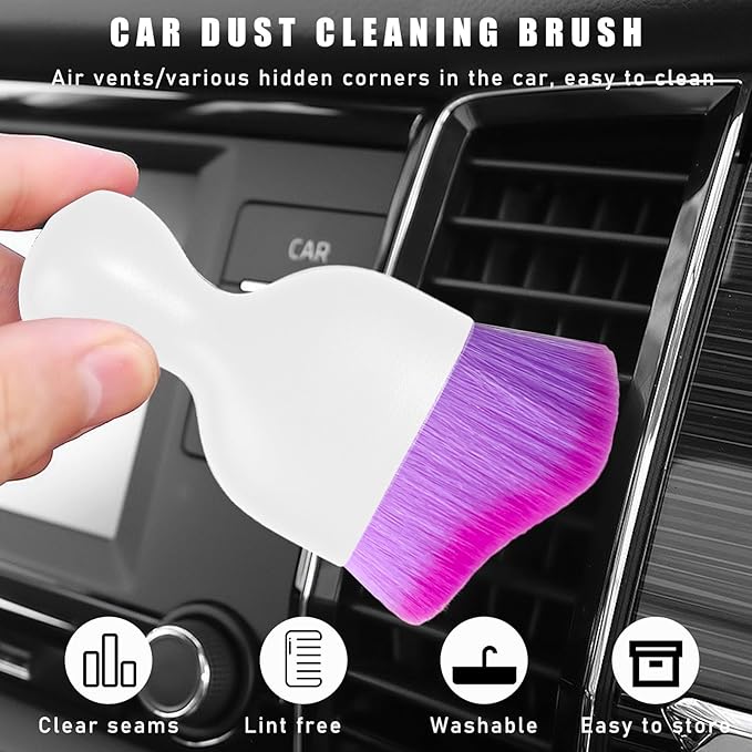 Car Interior Dust Brush, Soft Scratch Free Auto Detailing Brushes, Universal Vehicle Interior Cleaning Tool for Automotive Dashboard, Air Vents, Leather(White & Purple)