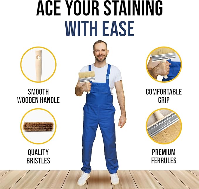 Foxtrot Deck Stain Brush, 5-Inch, Professional Grade Wood Stain Applicator for Fast & Even Paint, Stain, and Sealer, Deck Brush, Large Paint Brush, Deck Stain Brushes for Wood Deck, Fence, Walls