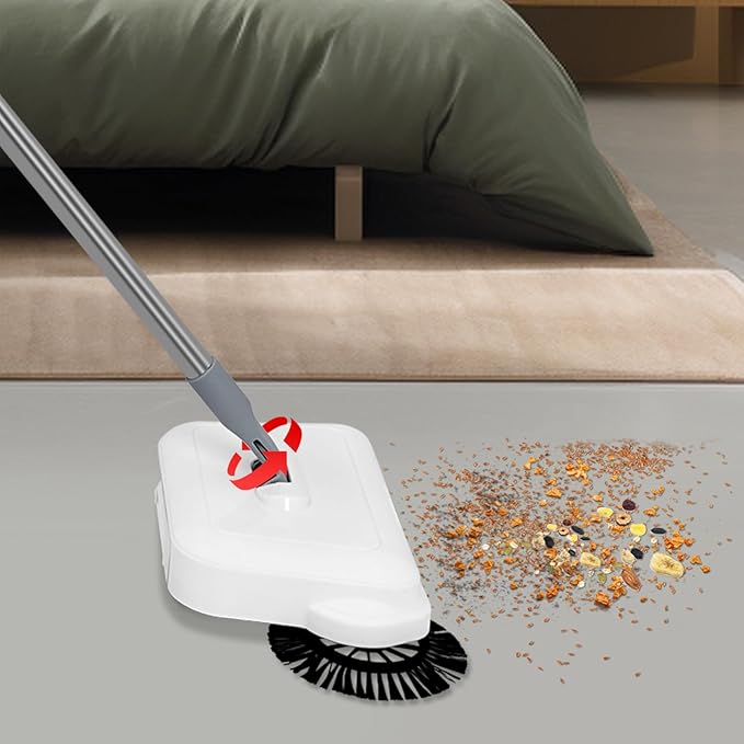 Hand Push Floor Sweeping Machine, Manual Non Electric Carpet Sweeper, 200mm Sweeping Path, 300ml Bin Capacity with Comb for Home, Office, Carpets, Hardwood, Wooden Floors, Laminate