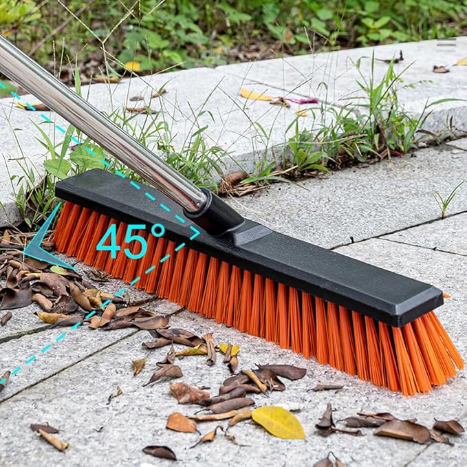19" Outdoor Broom with 58" Long Handle & Rubber Squeegee,Push Broom for Cement Floors and Courtyards, Push Broom Outdoor Heavy Duty Stiff Bristles for Driveway, Patio, Garage Cleaning