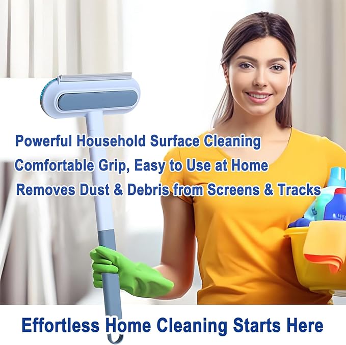 6-in-1 Window Track & Screen Cleaning Kit – Detachable Brushes, Squeegee, Microfiber Cloth & Spray Bottle for Home Window Cleaning