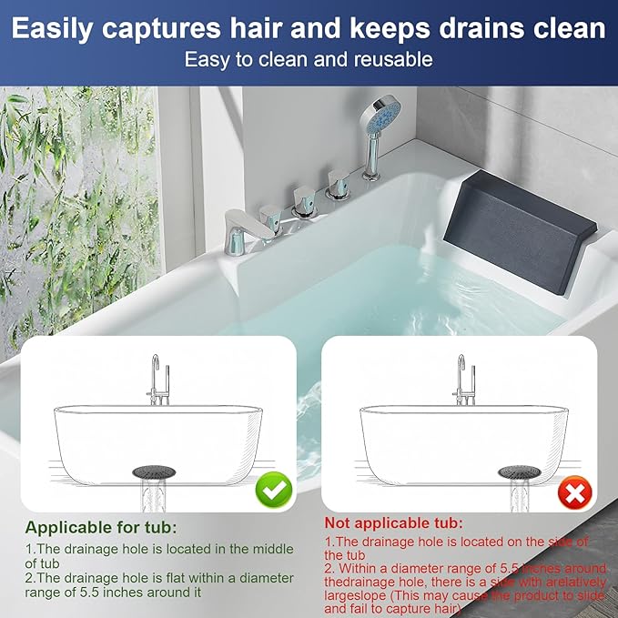 Shower Drain Hair Catcher 5.5 in Round Bathroom Sink Drain Strainer with Metal Core Silicone Shower Drain Cover Protector for Flat Drains of Shower Room, Bathroom Sink, Kitchen, Gray