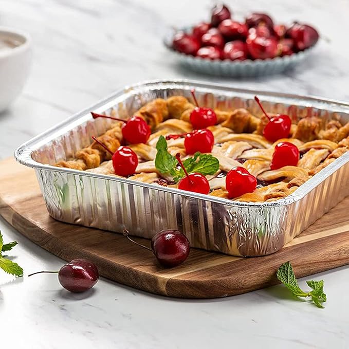 10pack- 8 x 8 Aluminum foil Pans Disposable Heavy Duty Square baking Cake Pan, Cooking Tins Homemade Breads Oven Pan, Baking cake Roasting Pans