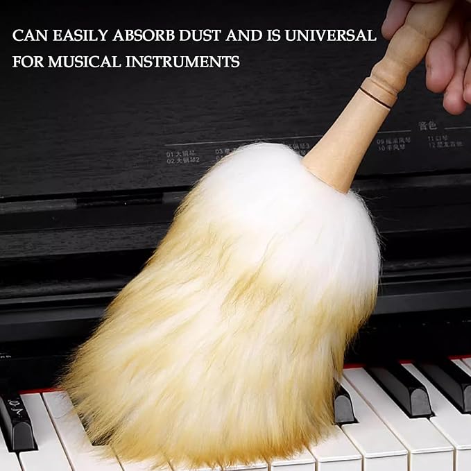 Wool Duster, Long Handle Duster, Wool Lambswool Cleaning Brush Duster, Wool Feather Duster with Solid Wooden Handle for Universal Instrument (Glove Type)