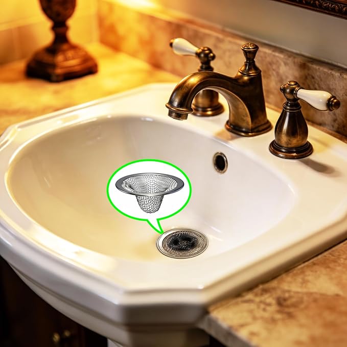 2.215" Top Diameter, 1.0" Basket Small Bathroom Sink Strainer, Little Drain Mesh, Utility, Slop, Laundry, RV and Lavatory Sink Drain Strainer Hair Catcher. Stainless Steel.