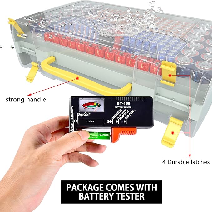 ALCYON Battery Organizer Case with Tester-Double-Sided Design for 269+ AA/AAA/C/D/9V Batteries, Portable Storage Solution for Home, Office, Workshop (Grey, Case Only)