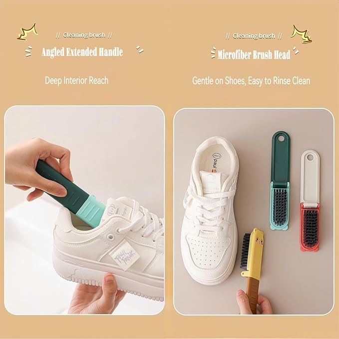 Little Bear Folding Portable Shoe Brush,Multi Functional Bristle Cleaning Brush for Clothes, Carpet,Bathtub,Toilet, Etc(Khaki)