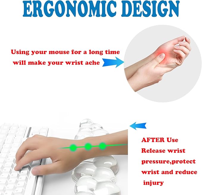Gel Cloud Keyboard Wrist Rest, Ergonomic Wrist Support and Arm Support Keyboard Rest for Typing Pain Relief，Suitable for Office/Computer/Laptop/Gaming (Transparent Keyboard White)
