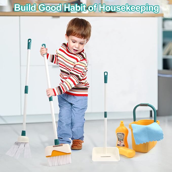 Jenilily Detachable Kids Cleaning Toy Set - Broom, Mop, Dustpan, Brush, Rag Play, Housekeeping Kit, STEM Really Clean Toys Gift for Girls & Boys