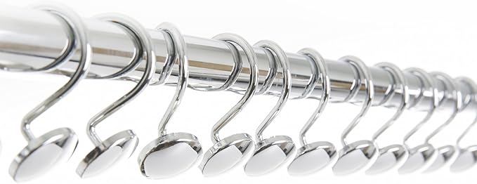 BINO | Shower Curtain Hooks - Chrome- Set of 12 | Hooks Shower Curtain | Shower Curtain Rings Hooks | Rust Proof Shower Curtain Hooks | Bathroom Shower Hooks for Curtain | Bathroom Essentials