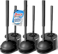 3Pack 2 in 1 Toilet Brush and Plunger Set, Extended Handle Plunger,Toilet Bowl Brush Plunger Set,Bathroom Cleaning Tools,Toilet Brush Plunger Combo,Cleaning Supplies，Black