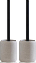 Toilet Brush and Holder Set, 2 PCS Decorative Toilet Bowl Brush and Holder Set Bathroom Aceessories Toilet Scrubber Brush Set with Heavy-Weight Resin Base with Long Handle (Beige)