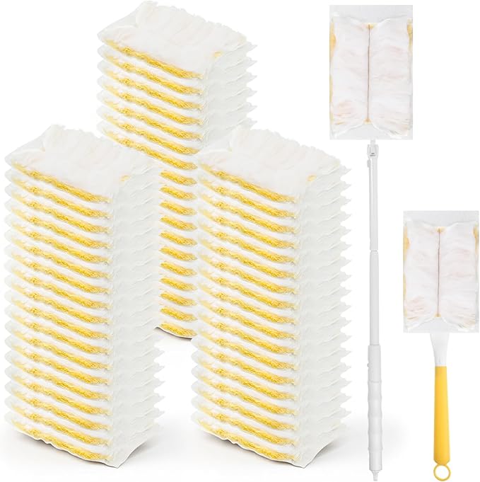 62 Pcs Duster Refills for Swiffe Duster, 360° Heavy Duty Dusters Refill Electrostatic Compatible with Dusteres, Disposable Dusters Kit with 1pcs Retractable Handle for Furniture, Blinds