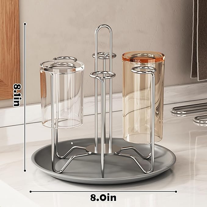 Cup Drying Rack Stand, Stainless Steel 6 Cups Mug Drying Rack Drainer Holder, Countertop Cup Rack Dryer for Glasses, Tumbler, Water Bottle