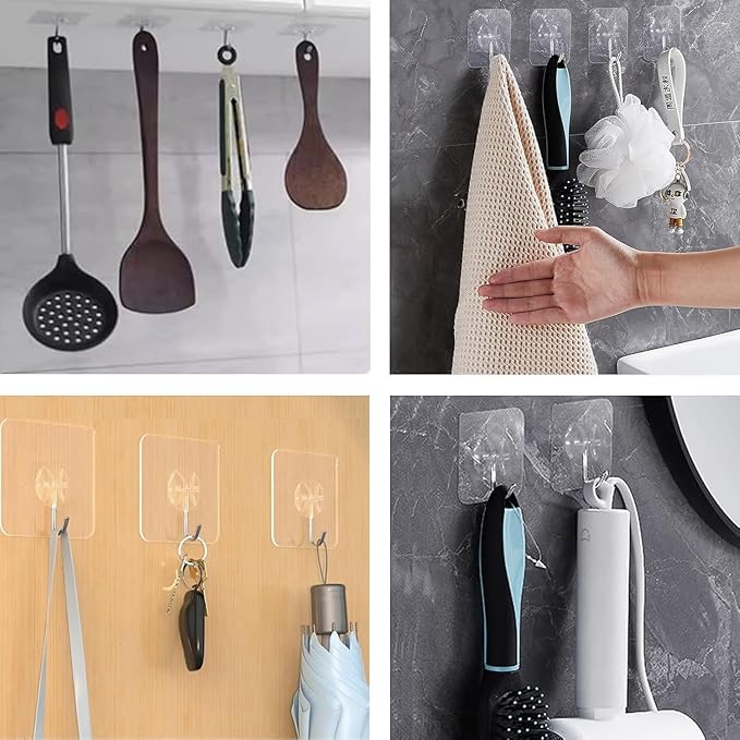 Heavy Duty Adhesive Hooks 10-Pack: Holds 22lb, Strong Reusable & Waterproof Wall Hooks for Kitchen, Bathroom, Office - No Drilling, No Residue